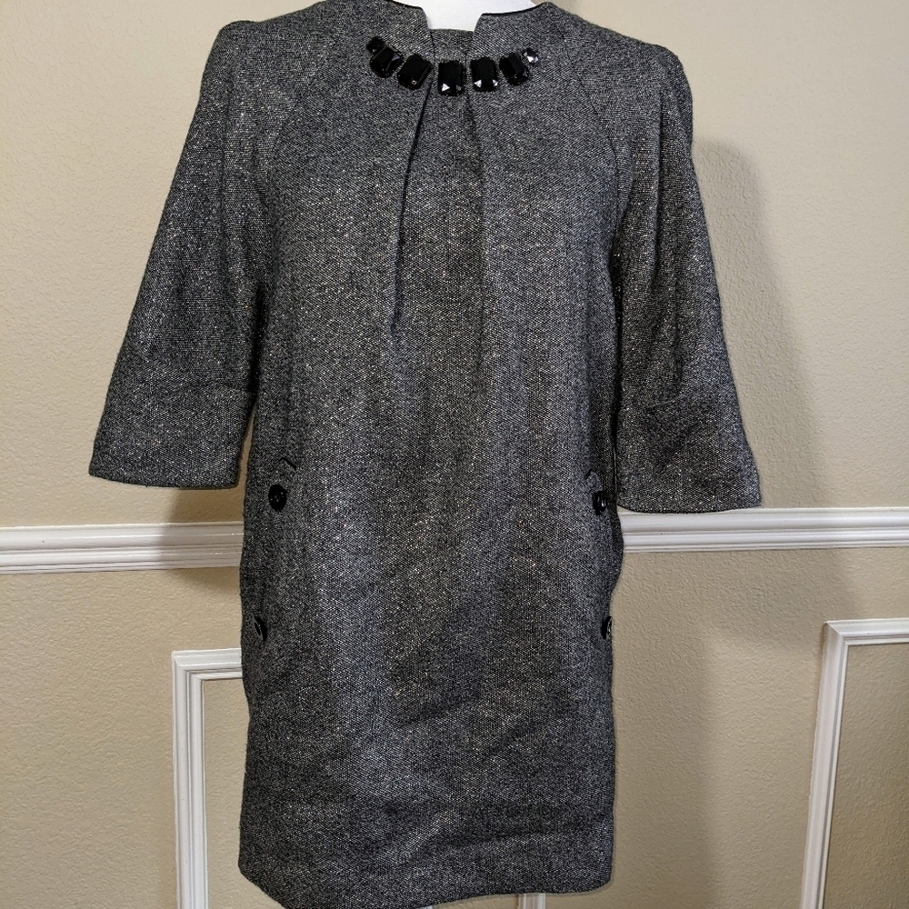 Jeweled Neckline Boxy Retro Dress with Pockets